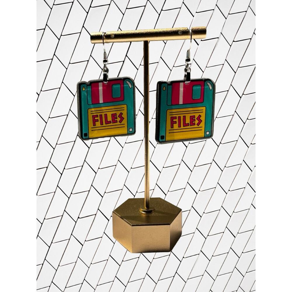 Retro Vintage Floppy Disc Earrings Gift for Genius Nerd Memory Card Antique